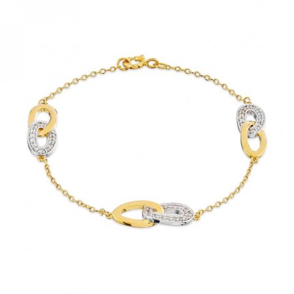Pulsera bañada en oro bicolor 3 anillas y circonitas
