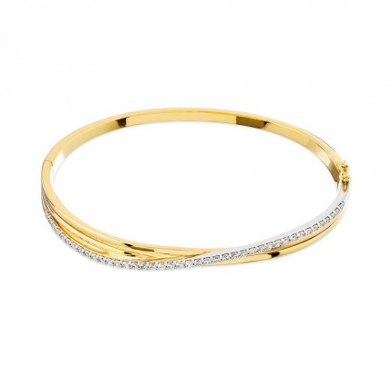Pulseira rígida banhada a ouro bicolor  zircónias cruzadas