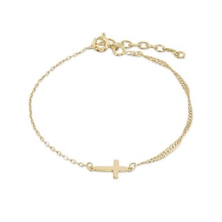 Pulsera bañado en oro con cruz horizontal