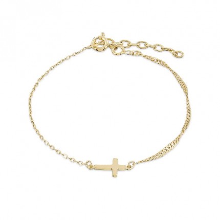 Pulsera bañado en oro con cruz horizontal
