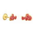 Pendientes de oro amarillo 9K pez rojo esmaltado