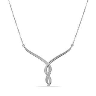 Collar de oro blanco 9K de 42 cm, colgante 8 con diamantes