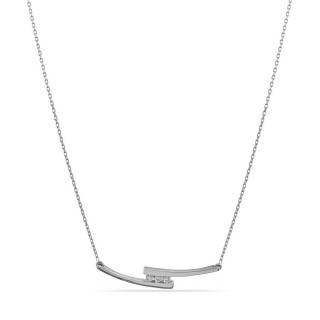 Colar em ouro branco 9K rodiado com barras e 3 diamantes