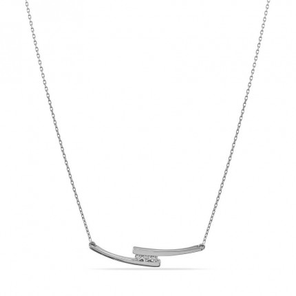 Colar em ouro branco 9K rodiado com barras e 3 diamantes