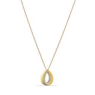 Collar de oro bicolor 9K colgante lágrima y diamante 0.03 ct
