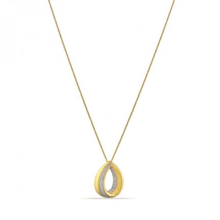Collar de oro bicolor 9K colgante lágrima y diamante 0.03 ct