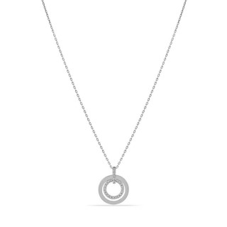 Collar de oro blanco 9K colgante 2círculos y diamantes