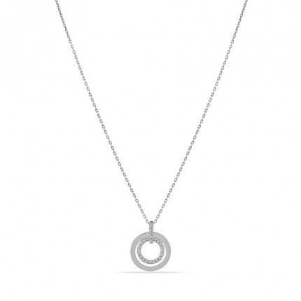 Colar em ouro branco 9K  pendente de 2 círculos e diamantes