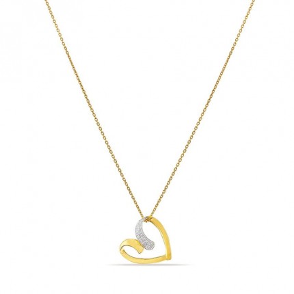 Collar de oro amarillo 9K de 42 cm, colgante corazón y diamantes