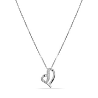 Collar de oro blanco 9K de 42 cm, colgante corazón con diamantes