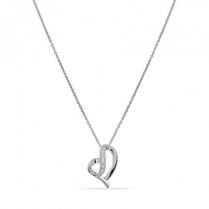Colar em ouro branco 9K de 42 cm com pendente de coração e diamantes