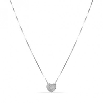 Colar em ouro branco 9K com pendente de coração e diamantes