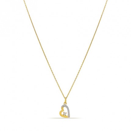 Collar de oro amarillo 9K 42 cm, colgante corazón y diamante