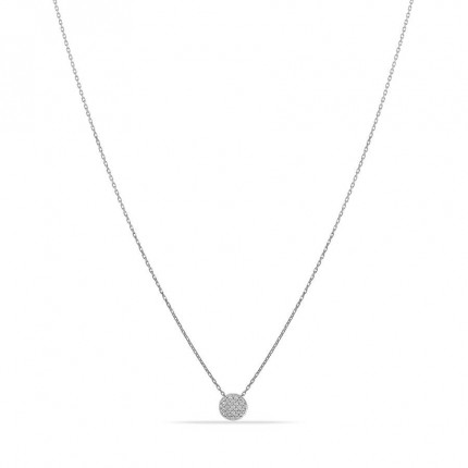 Colar de botão de ouro branco 9k e diamantes 0,02 CT
