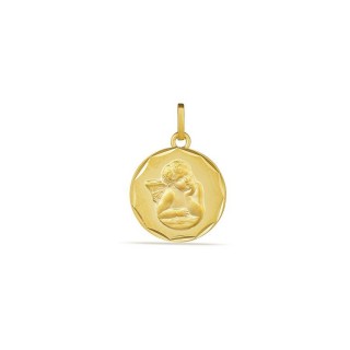 Colgante de oro amarillo 9K biselado con ángel en relieve