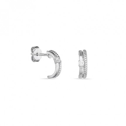 Pendientes de plata medio aro doble con circonita central