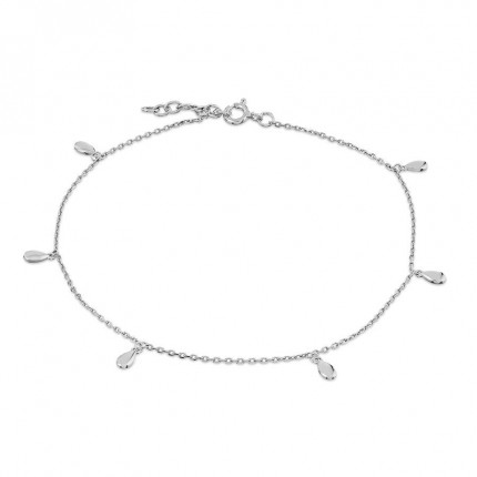 Pulseira para tornozelo em prata  de 26 cm com 5 lágrimas