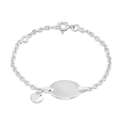 Pulseira em prata com placa e pendente de coração