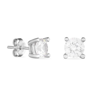 Pendientes de plata con circonita redonda de 4 mm