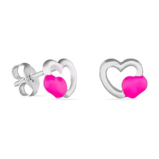 Pendientes de plata con corazón rosa esmaltado