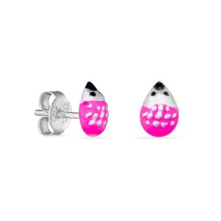 Brincos em prata com desenho de rato cor de rosa esmaltado