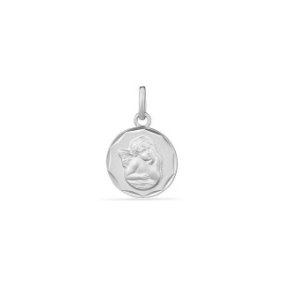 Medalla de plata redonda con ángel en relieve