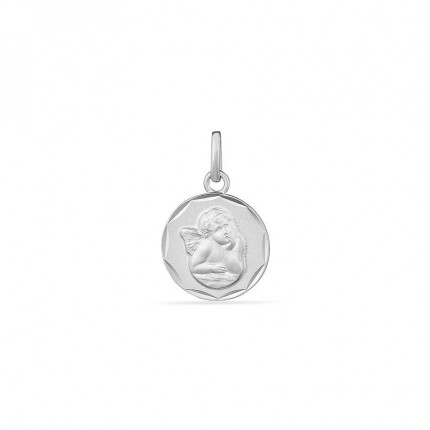 Medalla de plata redonda con ángel en relieve
