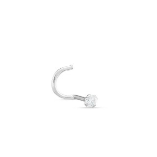 Piercing para naríz de oro blanco 18K con diamante 0.03 ct barra curva