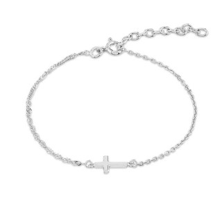 Pulseira cruz horizontal em prata de 18 cm