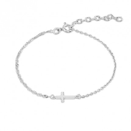 Pulseira cruz horizontal em prata de 18 cm