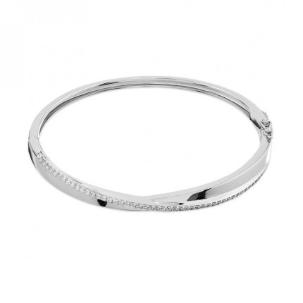 Pulsera rígida de plata de 18 cm circonitas cruzadas