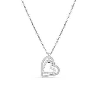 Collar de plata 38 cm doble corazón con circonitas