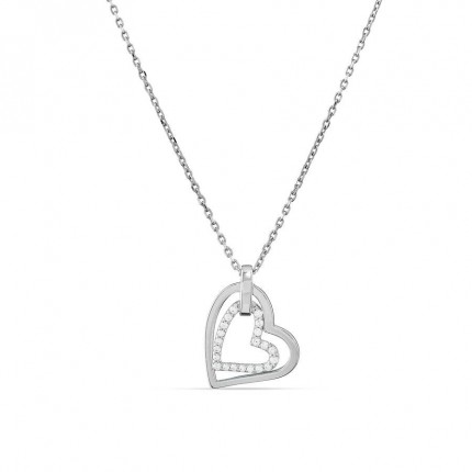 Collar de plata 38 cm doble corazón con circonitas