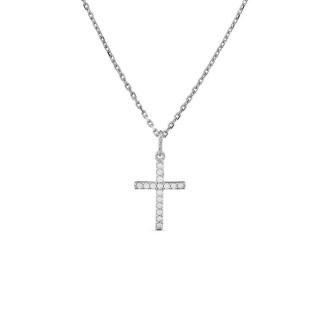 Colar em prata com cruz de 40 cm com zircónias