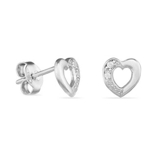 Pendientes de plata en forma de corazón con circonita y detalles una mitad