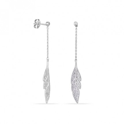Brincos em prata. folhas e fio s com zircónias