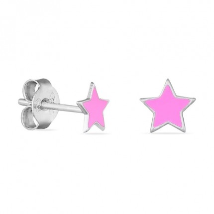 Pendientes de plata estrellas rosas laqueadas