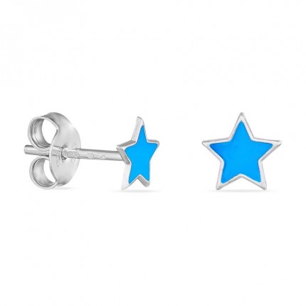 Pendientes de plata estrellas azules laqueadas