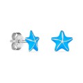 Pendientes de plata estrellas de mar azul laqueadas