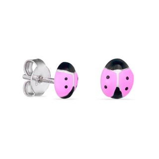 Pendientes de plata mariquitas rosas laqueadas