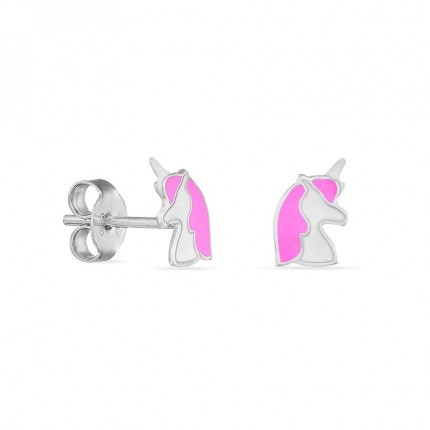 Pendientes de plata unicornios rosas laqueados