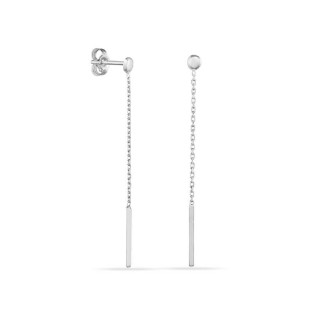 Brincos em ouro branco 18K com fio  e barra pendente