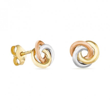 Brincos tricolor em ouro 18K design de círculos entrelaçados