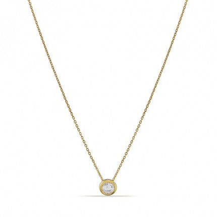 Colar em ouro amarelo 9K de 42 cm e pendente de zircónia chaton