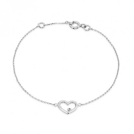 Pulsera de oro blanco 9K con corazón y diamante