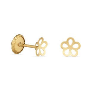 Brinco de flor perfurada em ouro amarelo 9K fecho de pressão