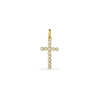 Colgante de oro amarillo 9K en forma de cruz, adornado con circonitas
