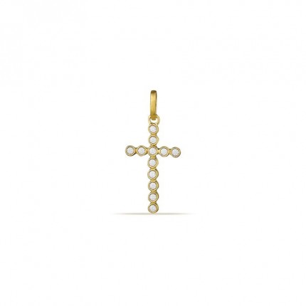 Colgante de oro amarillo 9K en forma de cruz, adornado con circonitas
