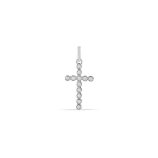 Colgante de oro blanco 9K en forma de cruz, adornado con circonitas