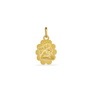 Colgante medalla de oro amarillo 9K con ángel en relieve